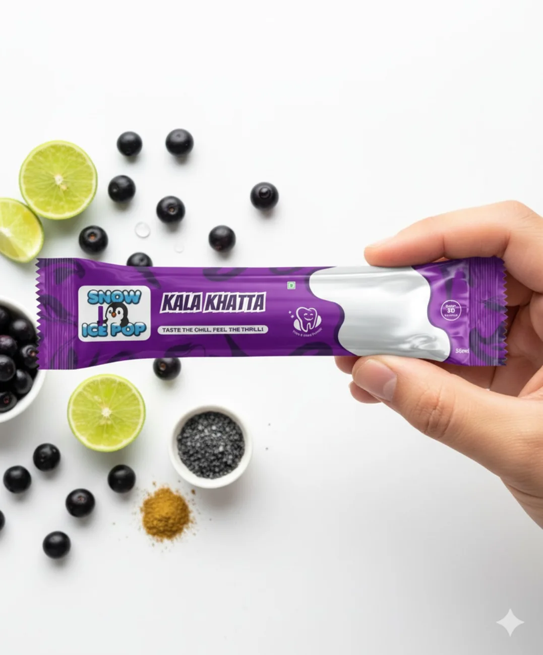 SNOW ICE POP Kala Khatta flavour tube ice pop packaging